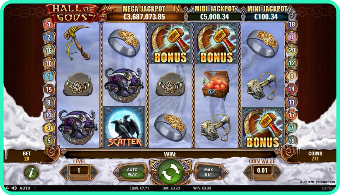 Screenshot of Hall of Gods Bonus Round triggered